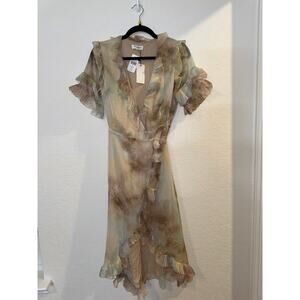 NWT Allison New York Sheer Ruffle Wrap Midi Dress Size Medium